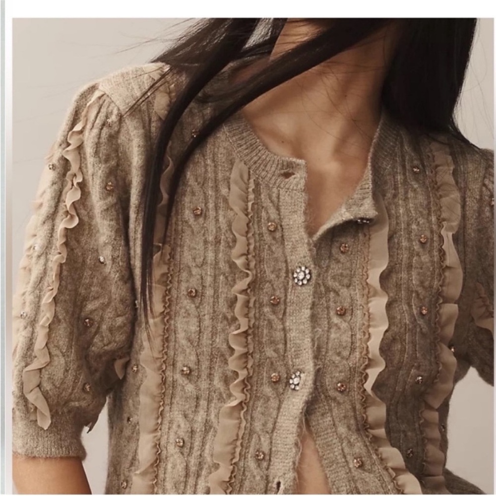 Maeve Nwt Embellished Ruffled Cardigan Sweater - Picture 2 of 7
